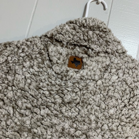 NWOT Men’s Beige Home Free Texas Logo Heavy Fleece Sherpa Zip Pullover Jacket - Picture 6 of 7
